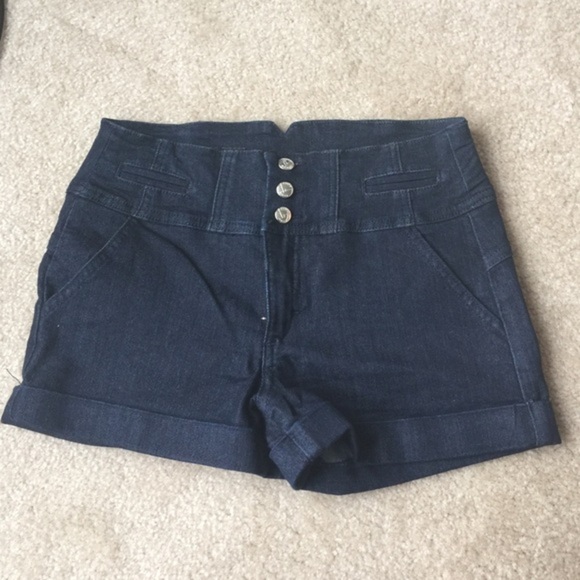 Bebe high waisted denim shorts dark blue 25 - Picture 2 of 5